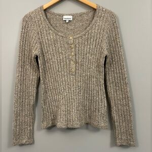 Heartloom Ribbed Knit Sweater in Taupe Medium Button Up